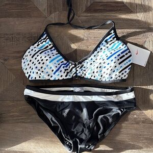 Nike Women's Black and Blue Patterned Bikini